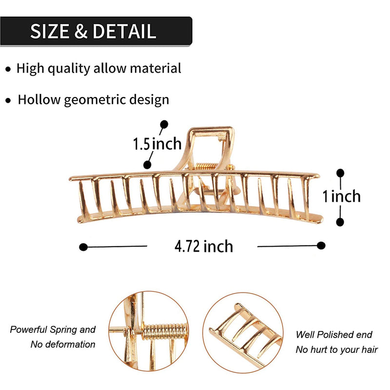 4.7 Inch Large Gold Metal Hair Clips,5PCS Big Hair Claw Clips Strong Jaw Clip Non-Slip Hair Barrettes Clamp for Thick Hair Cute Hair Accessories,Half Bun Hair Clip for Women Girls YUESUO