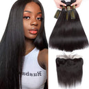 QTHAIR 12A Grade Brazilian Straight Hair 3 Bundles With Frontal Closure(16 18 20+16Frontal) 13x4 Ear to Ear Lace Frontal 100% Unprocessed Virgin Human Hair Natural Color QTHAIR Store