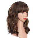 ENTRANCED STYLES Bob Wigs with Bangs Brown Highlight Wig Natural Looking Short Curly Wavy Wig Shoulder Length Heat Resistant Synthetic Wigs for Women Daily Party Cosplay Use ENTRANCED STYLES Store
