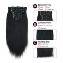 Sassina 18 Inch Yaki Clip ins Human Hair Remy Double Wefts Coarse Yaki Straight Clip in for Black Women 7 Pieces 17 Clips 120 Grams Jet Black