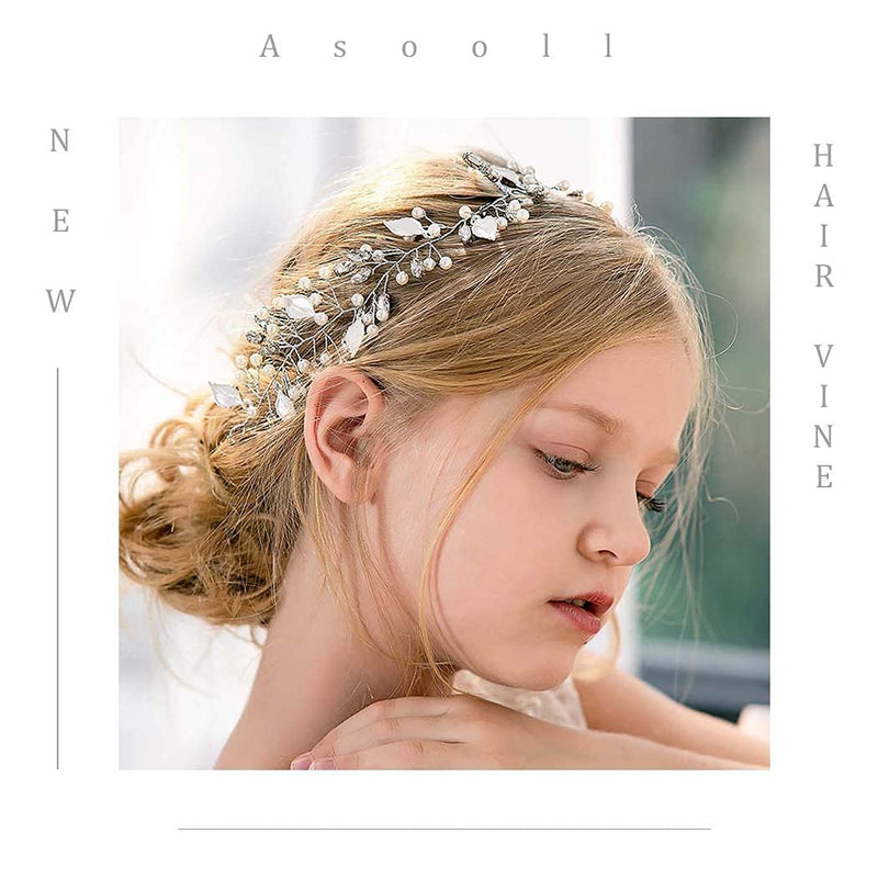 Wedding Headband Silver Hair Vines Bridal Crystal Headpiece Hair Accessories Jewelry for Brides and Bridesmaids Asooll