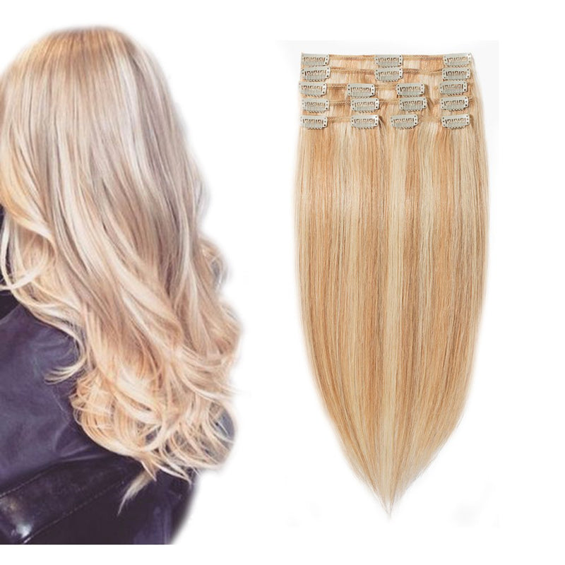 Clip in 100% Remy Human Hair Extensions Highlighted Highlight 10''-24'' Full Head 8pcs 18clips Short Soft Silky Straight for Women Beauty 13" / 13 inch 80g
