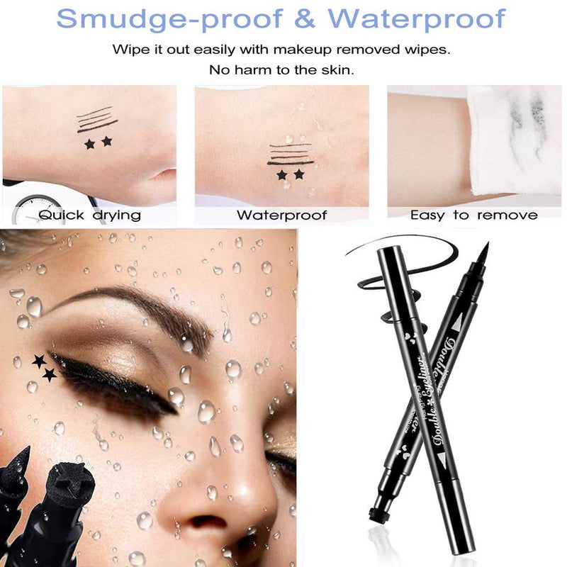 4 Styles/Set Pen Eyeliner Stamp Wing Liner, Waterproof, Double Sided & Long Lasting Eye Pencil , (Heart/Moon/Star /Flowers )Shape Stamp Pen, Super Slim Gel Felt Tip High Black Pigment (4PCS) Topcent
