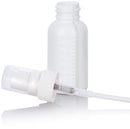 1 oz / 30 ml White Graduated Plastic HDPE Boston Round Bottles with White Treatment Pump (12) JUVITUS