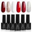 Beetles Candy Cane Gel Nail Polish Set - 6 Colors Valentine's Day Gel Polish Glitter Burgundy Red Sparkle Gel Kit Snow White Silver Nail Gel New Year Kit Girlfriend Gifts for Women Mom Mother beetles Gel Polish