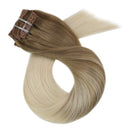 Moresoo Clip in Hair Extensions Clip in Human Hair Balayage Blonde Hair Extensions 10 Inch Human Natural Hair Extensions Clip in Brown #6 with #60 Platinum Blonde Clip in Extensions 5PCS 70G