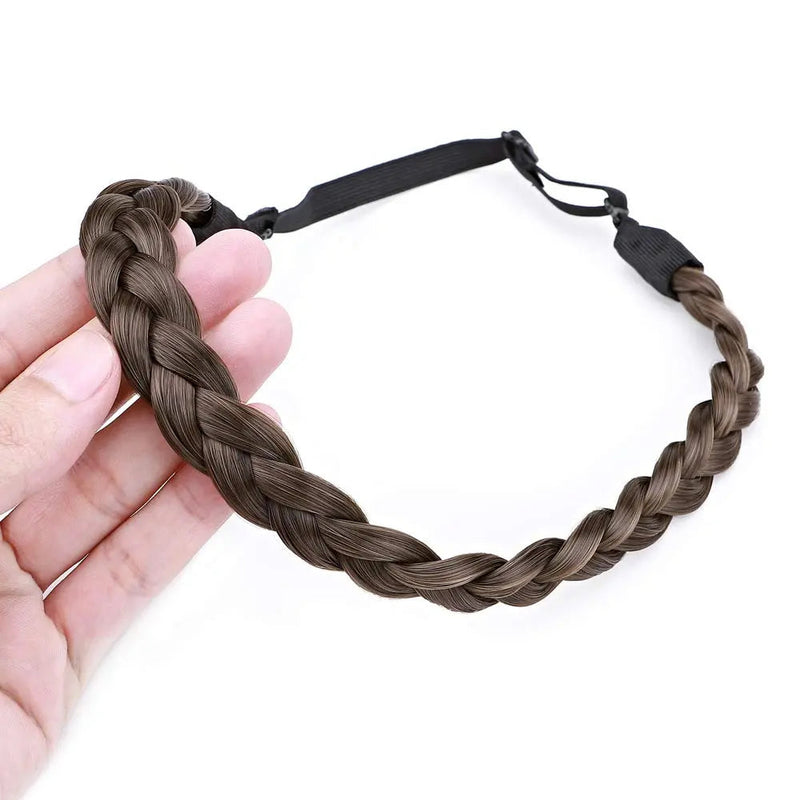 Hairro Synthetic Braided Hair Headbands Slim Three-strand Braid Plaited Hairpiece Elastic Stretch Fake Braid Hair Band for Women and Girls Fashionable Beauty Hair Accessory 9/10 Brown Hairro