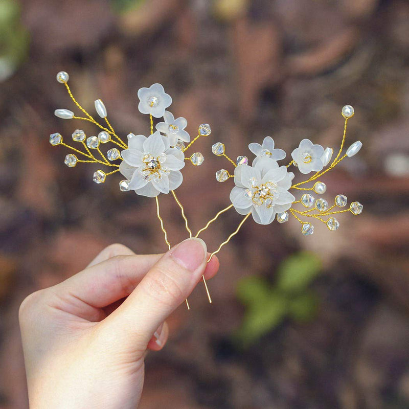 Yean Bride Flower Wedding Hair Pins Gold Pearls Bridal Hair Piece Crystals Hair Accessories for Women and Girls Pack of 2 Yean