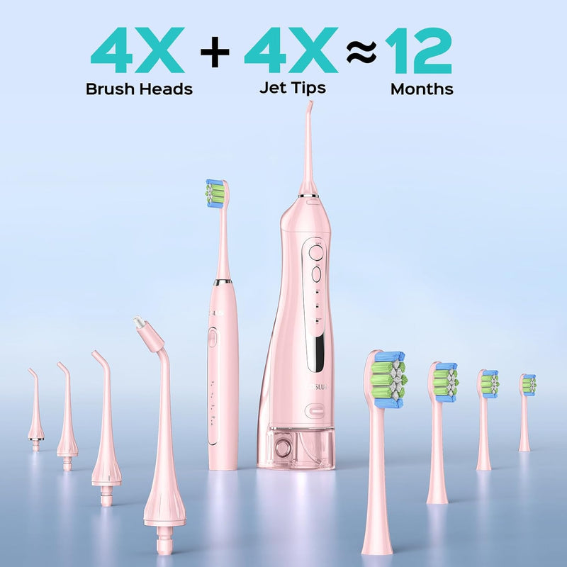 Water Flosser, Water Dental Flosser with Electric Toothbrush: COSLUS 300ML Water Portable Pick Cordless Flossers for Teeth Cleaning and Electric Tooth Brush for Adults IPX7 Waterproof Combo Pink - Infinity Warehouse
