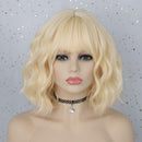 AISI HAIR Short Blonde Wavy Bob Wig with Bangs for Women Girls Natural Looking Pastel Blonde Wigs Curly for Daily Cosplay Halloween AISI HAIR Store