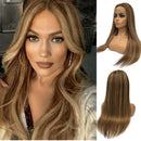 Long Human Hair Wigs 150% Density 13X4X1 Lace Front Straight Hair Wig Ombre Balayage Highlight Medium Brown With Strawberry Blonde Wig Pre Plucked Bleached Knots 24 Inches Biena Store