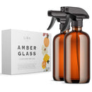 LiBa Amber Glass Spray Bottles 2 Pack, 16 oz Refillable Empty Spray Bottle for Cleaning, Essential Oils, Hair, Plants, Adjustable Nozzle for Squirt and Mist, Bleach/Vinegar/Rubbing Alcohol Safe LiBa