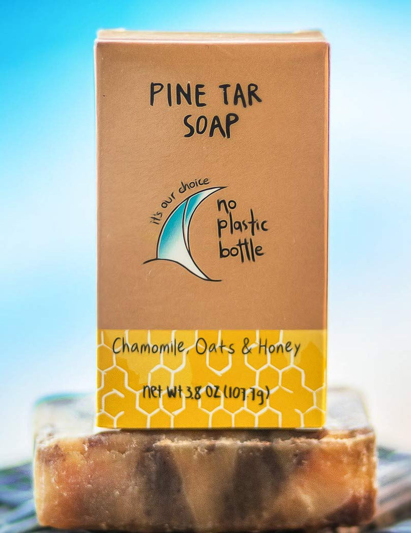Handmade Pine Tar Soap Bar with Coconut, Oat, Honey & Chamomile – Biodegradable Sustainable & All Natural Body Wash Exfoliating Scrub for Men & Women- Helps Relieve Symptoms of Eczema, Psoriasis, Itch, Pregnancy Rash it's our choice no plastic bottle