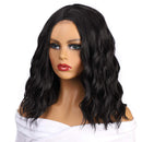 Stamped Glorious 14 Inch Black Wavy Bob Wig for Women Synthetic Middle Part Short Bob Wavy Curly Wig Shoulder Length for Daily Party Use Stamped Glorious