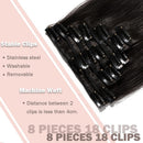 Hairro Clip in Hair Extensions 100% Human Hair 8 Inch Thin Short Straight Human Hair Clip on Hairpieces Jet Black 45g Machine Weft 8pcs 18 Clips for Women