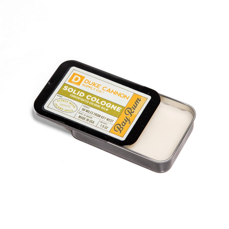 Duke Cannon Supply Co. Solid Cologne for Men Bay Rum (Citrus Musk, Cedarwood, Island Spice) - Concentrated Balm, Travel-Friendly Convenient Tin, 1.5 oz Infinity Warehouse