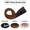 20 Inch Remy Tape in Human Hair Extensions 20pcs 50g/pack Ombre 2 TonesLong Straight Hair Seamless Skin Weft Glue in Hairpieces Invisible Double Sided Tape #2 Dark Brown to #6 Light Brown