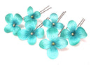 Small Turquoise Blue Hydrangea Cluster Hair Flowers- Set of 6 Hair Flowers