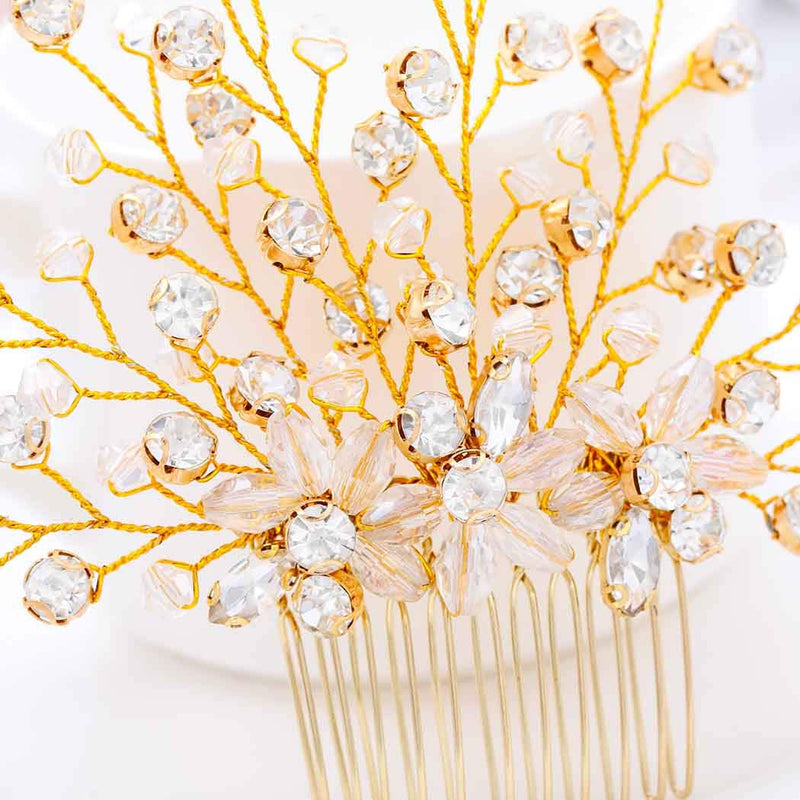 Aukmla Bride Wedding Hair Combs Crystal Hair Piece Flower Hair Accessories Decorative for Women and Girls Aukmla