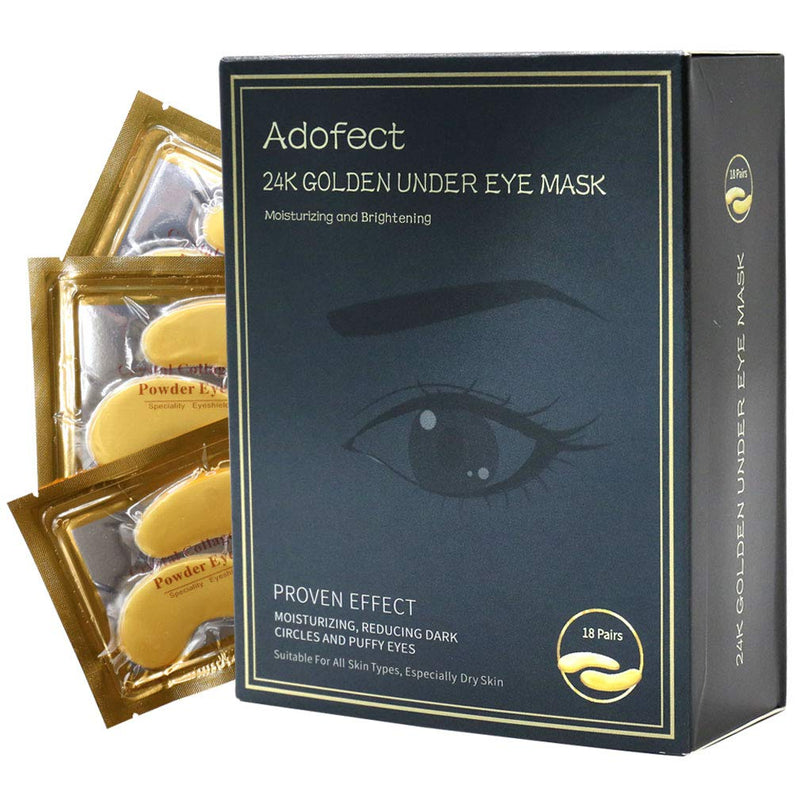 Adofect 25 Pairs 24K Gold Eye Mask Collagen Eye Mask, Under Eye Gel Pads, Under Eye Mask for Deep Moisturizing, Wrinkle, Eye Bags, Dark Circles & Puffiness, Refresh Your Eyes, 25 Pairs Adofect