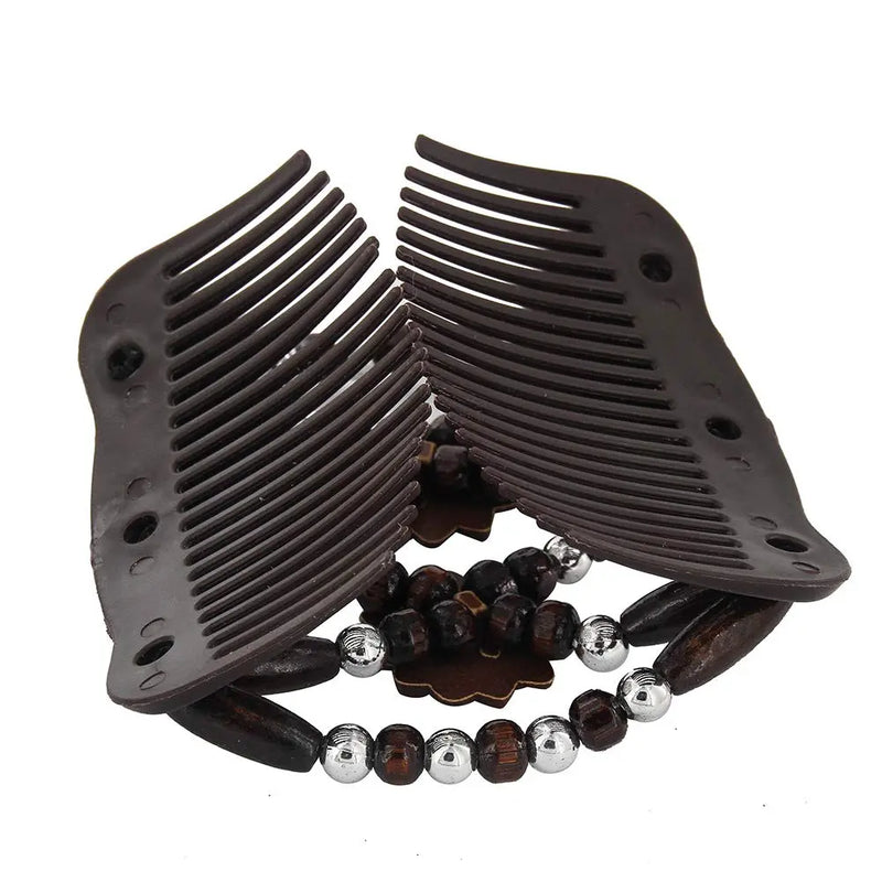 Yeshan Magic Hair Side Combs for Women Wood Beaded Stretch Double Hair Side Combs Clips Bun Maker Hair Accessories,Pack of 6 Yeshan