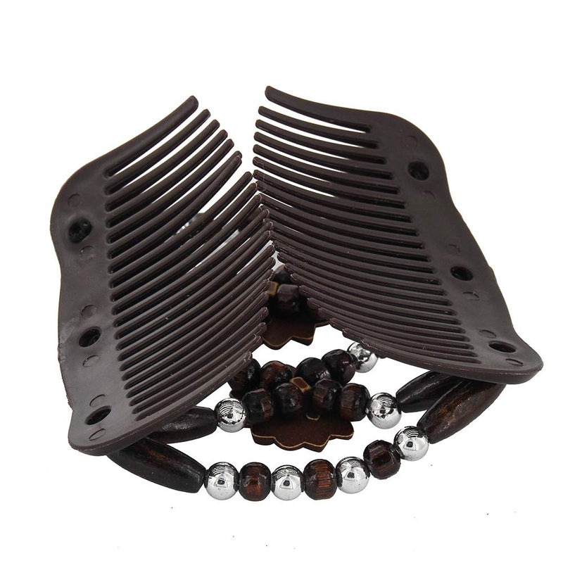 Yeshan Magic Hair Side Combs for Women Wood Beaded Stretch Double Hair Side Combs Clips Bun Maker Hair Accessories,Pack of 6 Yeshan