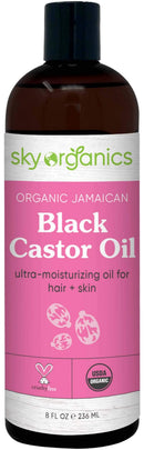 Organic Jamaican Black Castor Oil by Sky Organics (8 oz) USDA Organic 100% Pure Roasted Castor Oil Moisturizing Oil for Hair and Skin Oil Treatment Castor Oil Hair Mask Natural Skin Moisturizer Sky Organics Store