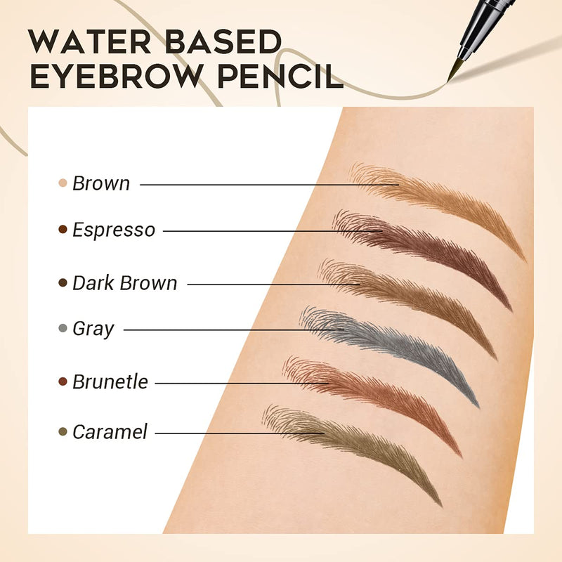 EYESEEK 6PCS Liquid Eyebrow Pencils, Light to Dark Brown Waterproof Eyebrow Makeup Kits with Precision Tips Applicator for Women and Girls EYESEEK