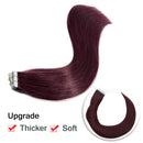 Burgundy Tape in Hair Extensions Human Hair Tape on Remy Hair Highlighted 14inch Long Straight Wine Red Seamless Skin Weft Invisible Double Sided for Women 14inch=80g 40 Pieces