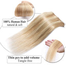 Clip in Remy Hair Extensions Human Hair for Women 20 inch Seamless Clip on Real Hair Highlighted Blonde Skin Weft Clip ins Thin 8pcs Standard Weft Long Straight Hairpieces for Full Head