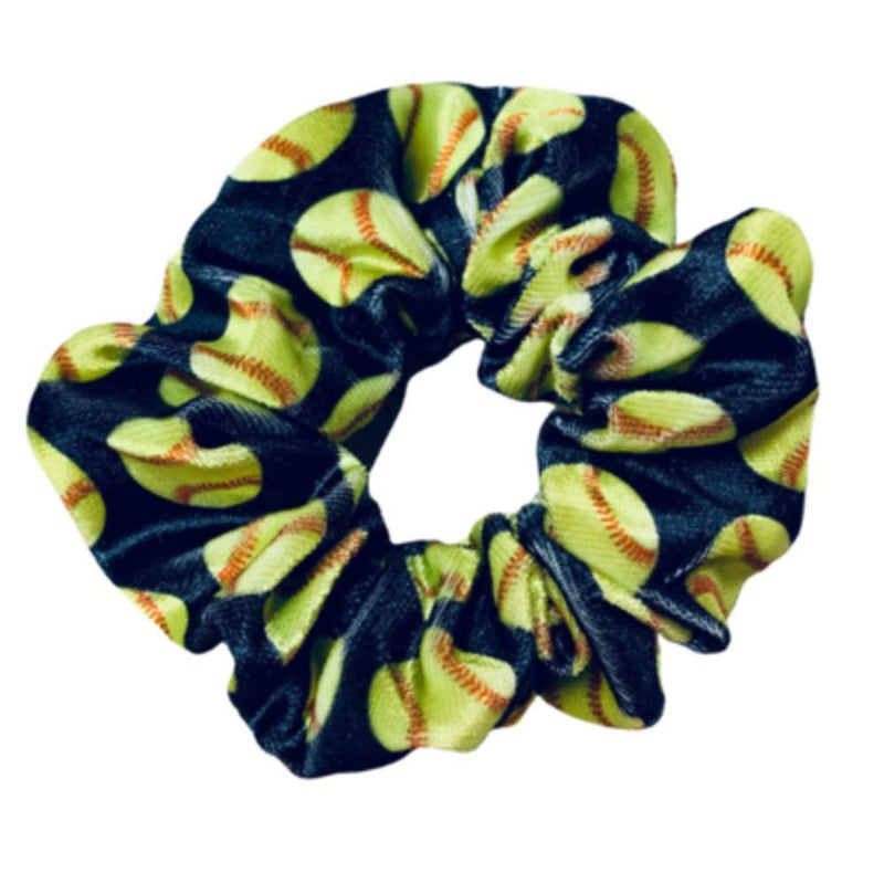 Softball Scrunchie, Softball Hair Accessories, Girls Softball Premium Velvet Scrunchie, Gift for Softball Player and Softball Teams (Black) Infinity Collection