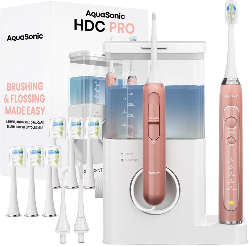 AquaSonic Home Dental Center PRO – Brushing & Flossing Made Easy – Brush & Floss – Power Toothbrush & Water Flosser – Whiter Teeth & Healthier Gums - Infinity Warehouse
