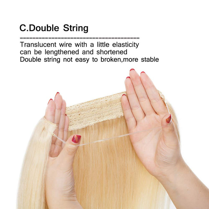 Thick Hidden Invisible Crown Flip on in Human Hair Extension One Piece Secret Miracle Wire in Hairpieces No Clip No Tape in Remy Hair Translucent Fish Line Headband 110g 20''/20inch