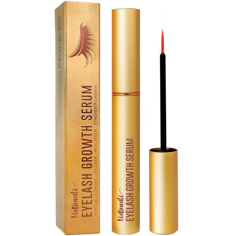 VieBeauti Premium Eyelash Growth Serum and Eyebrow Enhancement Formula, Boosts Natural Lash Growth for Thicker, Fuller Lashes and Eyebrows (3ML) | Gold Packaging, 0.1 Fl. Oz. VieBeauti