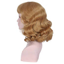 DIFEI Rockabilly Vintage Wig Audrey Hepbum Short Bang Wig Long Finger Wavy Wigs for Women (Dark Golden) DIFEI