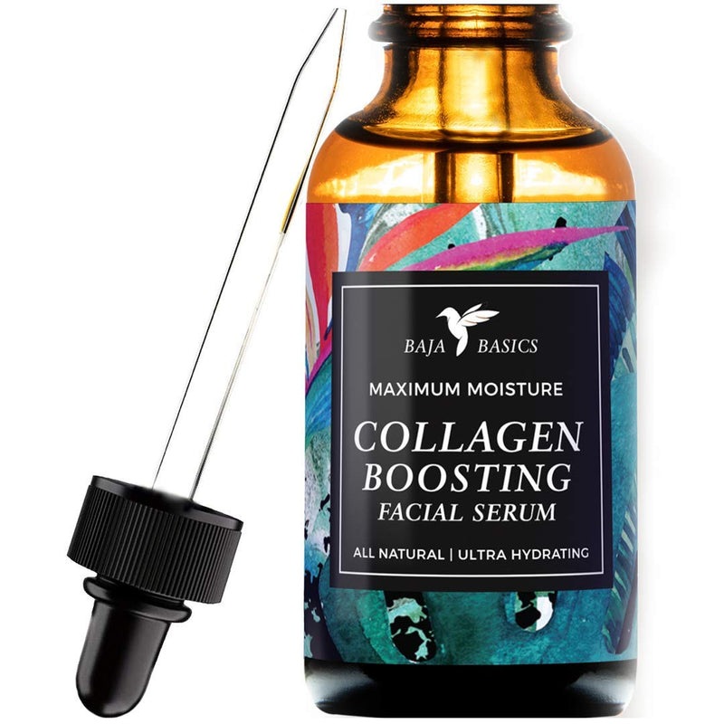 Collagen Boosting Facial Serum by Baja Basics 100% Natural Skincare, Clean Beauty, Anti Aging, Vitamin C, Deep Hydration for Dry Skin, Antioxidants, Collagen Building, Face Moisturizer 1oz Baja Basics