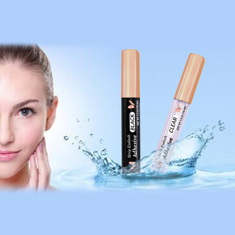 Eyelash Glue Strong Hold Lash Glue Latex-Free Waterproof False Eyelash Glue Safe Suitable for Sensitive Eyes Eyes Lash Adhesive (Black+Clear) CMNRO