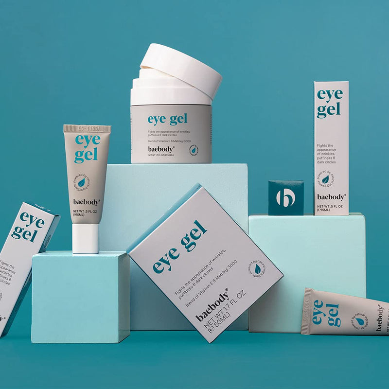 Baebody Eye Gel Travel Size for Under and Around Eyes to Smooth Fine Lines, Brighten Dark Circles and De-Puff Bags with Peptide Complex and Soothing Aloe, 0.5 Fl Oz Baebody