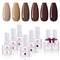 Makartt Gel Nail Polish Kit - 6 Brown Gel Polish Kit Chocolate Gel Nail Kit Glossy Base Coat Top Coat Autumn Winter Nail Polish 8ML Soak Off UV Nail Gel Fall Gel Polish Gift for Women Beauty Gift Sets Makartt