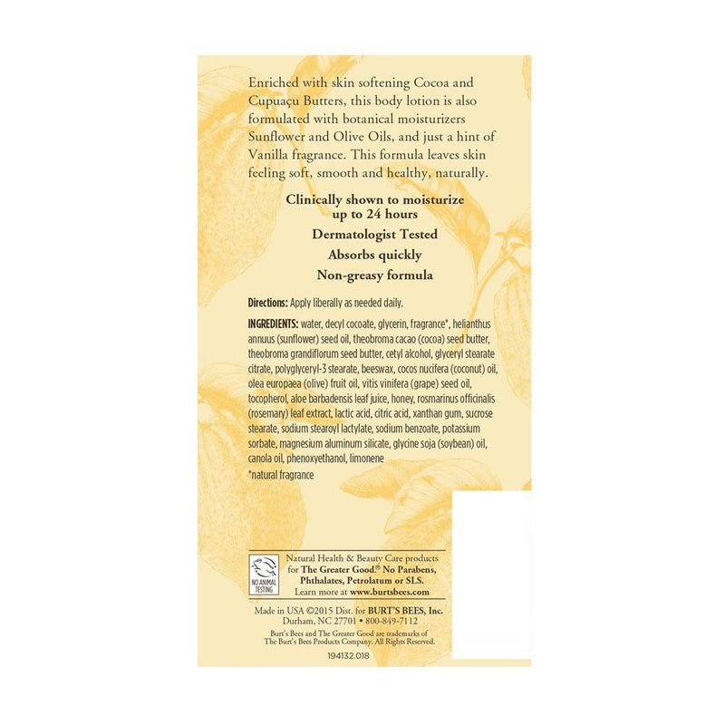 Burts Bees Butter Body Lotion for Dry Skin with Cocoa & Cupuau, 6 Oz (Package May Vary) Burt's Bees