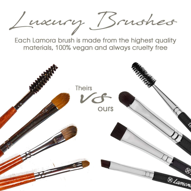 Eyebrow Brush - Duo Eye Brow Spoolie - Angled Eyeshadow Eyeliner - Precision Flat Definer - Small Shader - Premium Quality 3 Piece Set - Cruelty Free Synthetic Bristles - Apply Gel Powder Wax Pomade Lamora