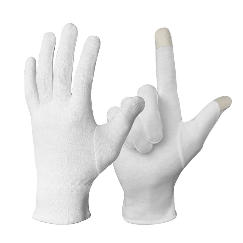 EvridWear 100% Cotton Touchscreen Moisturizing Beauty Gloves with Elastic Cuff, Natural Cosmetic Therapy Gloves for Eczema SPA Dry Hands Care Overnight (White, Large) 5 Pairs Evridwear