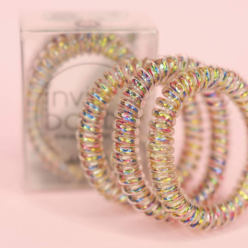 invisibobble SLIM Traceless Spiral Hair Ties - Pack of 3, Vanity Fairy - Strong Elastic Grip Coil Hair Accessories for Women - No Kink, Non Soaking - Gentle for Girls Teens and Thick Hair invisibobble