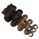 Hairro Tape in Human Hair Extensions 20 Inch Long Wavy 100g 40pcs/pack Ombre Dark Brown to Light Brown Body Wave Thin Silky Seamless Skin Weft Glue in 2 Tones Human Hairpieces Hairro