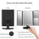 WEILY Lighted Makeup Mirror with 21 LED Lights, Trifold Vanity Mirror with 3X/2X/1X Magnification, Touch Screen, Dual Power Supply, 180 Degree Rotation Portable Mirrors for Travel (Black) WEILY