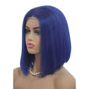 Short Bob Wigs Dark Blue T-Part Lace Front Human Hair Wigs PrePlucked Hairline with Baby Hair Straight Brazilian Virgin Human Hair Lace Part Bob Wig Middle Part for Women Bleach Knots 180% Density 14" Ubetta Store