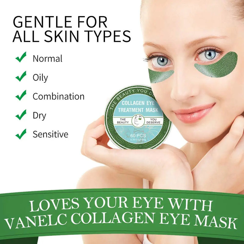 Vanelc Seaweed Crystal Eye Mask, For Dark Circles Under Eye, Under Eye Bags, Natural Eye Mask for Puffy Eyes, Anti-Wrinkle,Deep-Moisturizing, Gel Pads 30 Pairs VANELC