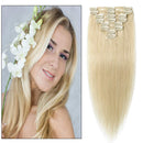 Clip in Hair Extensions Platinum Blonde 12 inch Remy Human Hair Skin Weft Clip ins Full Head 8pcs 18 Clips Soft Straight Hair for Women Party 8-24 inch Highlighted Ombre 55g