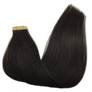 GOO GOO Tape in Hair Extensions Natural Black Real Remy Hair Extensions Seamless Straight Human Hair Extensions 20pcs 50g 14inch, Natural black