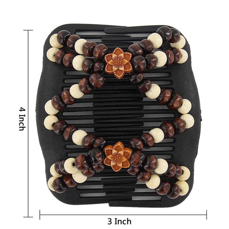 Yeshan Magic Hair Side Combs for Women Wood Beaded Stretch Double Hair Side Combs Clips Bun Maker Hair Accessories,Pack of 6 Yeshan